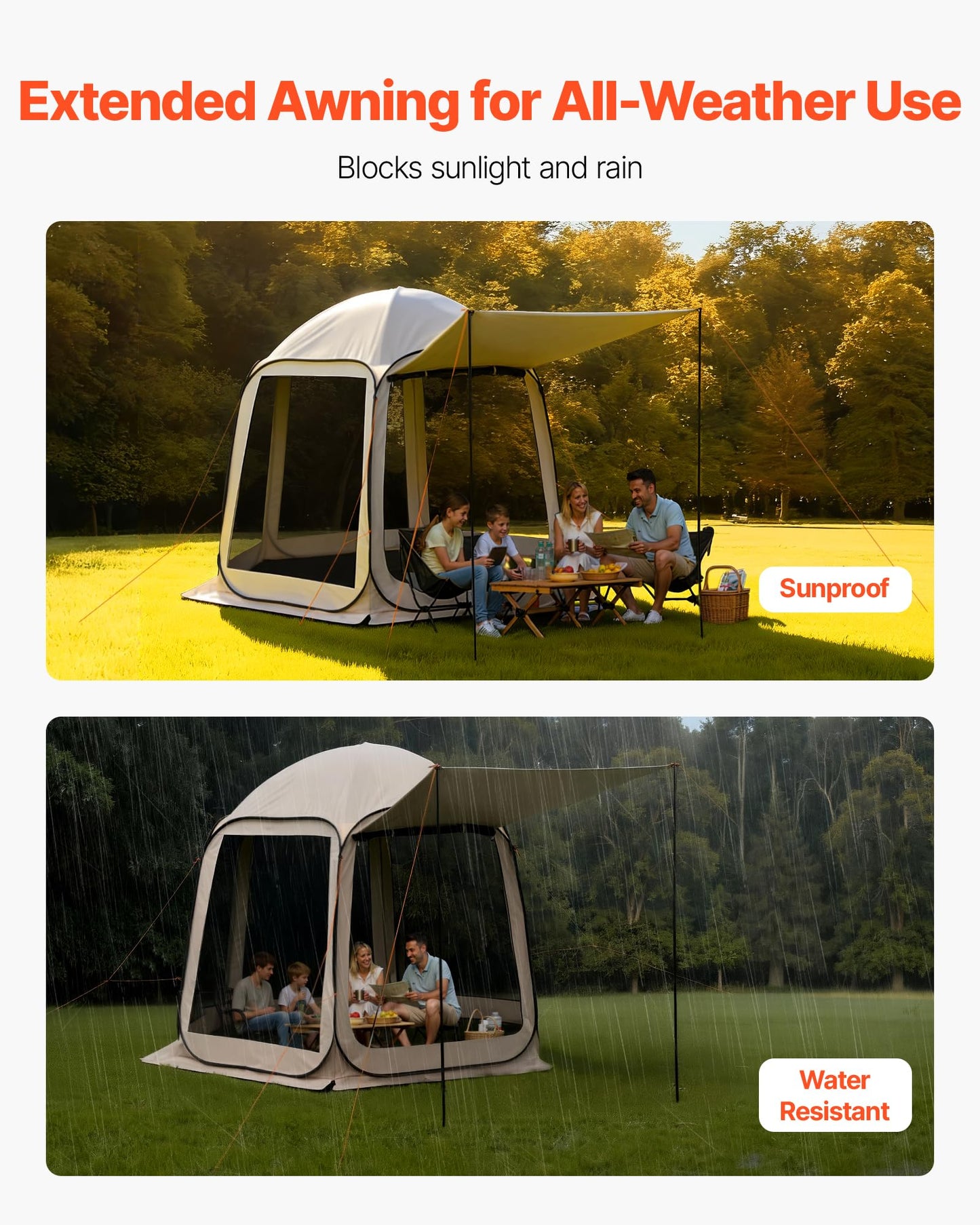 Pop Up Screen House Tent VEVOR 10 x 9.2 FT Pop-Up Screen Room with Awning, Portable Screen Tent Gazebo for 4–8 Person, Instant Screen Canopy with Carry Bag for Patio Backyard Camping