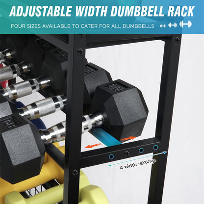 STUFFSTASH Dumbbell Rack for Home Gym, Heavy Duty Weight Rack for Dumbbells, Adjustable Dumbbell Stand with Storage, 700LB Capacity Gym Equipment Organizer with Wheels