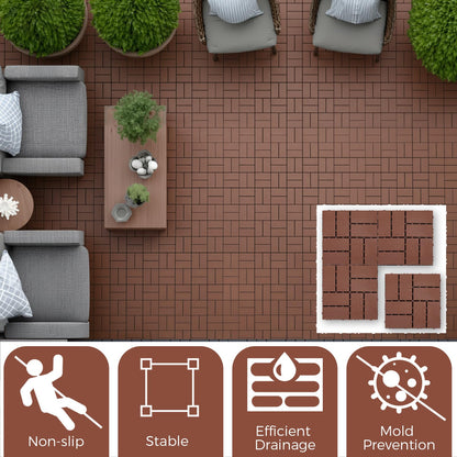 BreezeHug 44 Pack Interlocking Deck Tiles 12"x12"x0.8" Plastic Waterproof Floor Tiles, Outdoor Interlocking Flooring Panels for Patio Garden Poolside Balcony Porch(Brown)