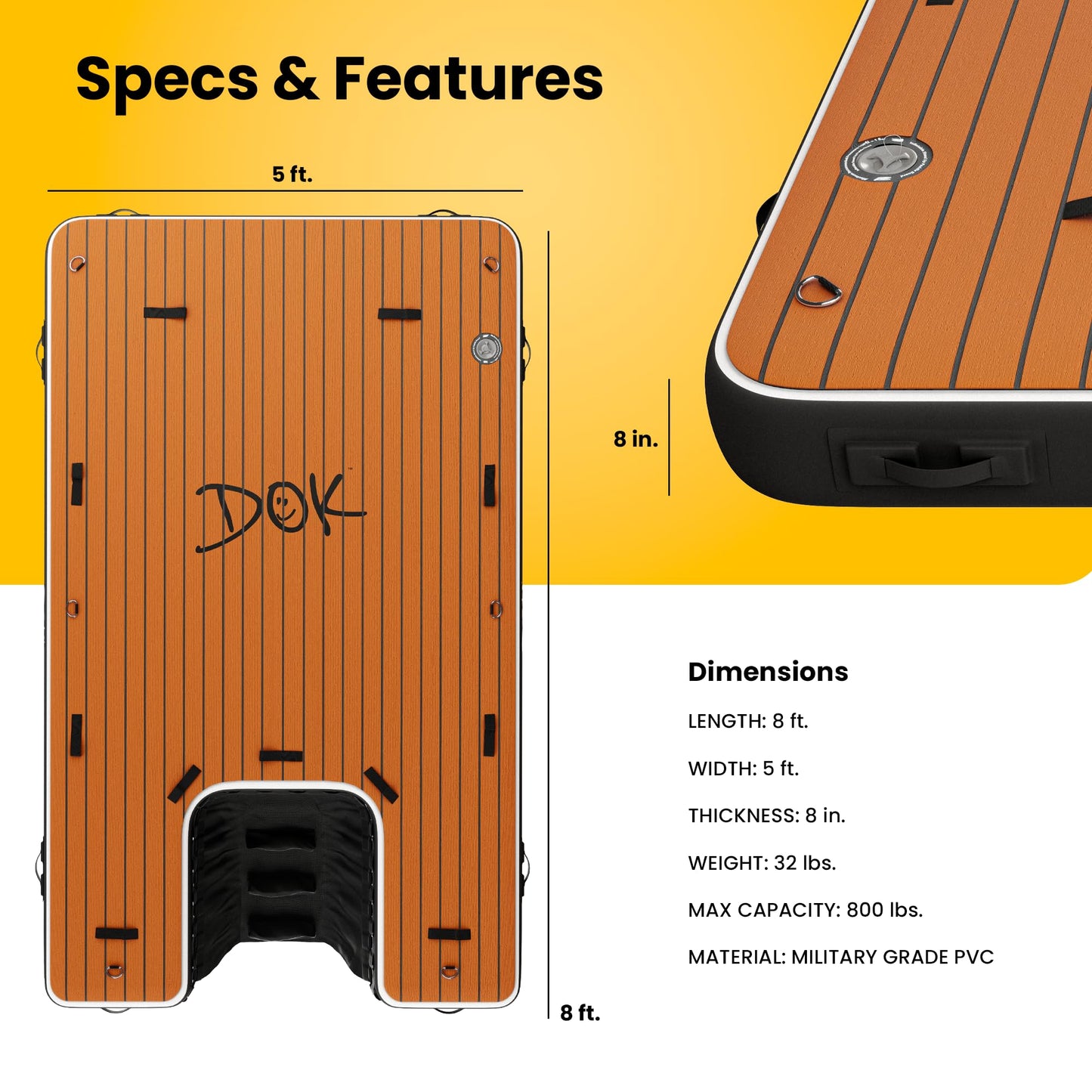 DOK Party-DOK Inflatable Dock Platform: Safe & Easy Water Access; Floating Non-Slip EVA Foam with Water Ramp for Pool, Dock, & Lake | Military Grade & High Visibility