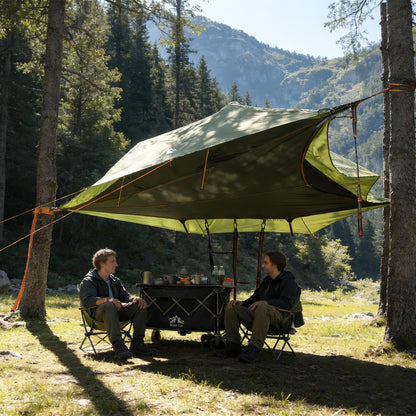 Night Cat Triangle Hammocks 2-Persons: Lay Flat 3 Point Hammock Tent with Bug Net Rainfly 13ft 440 LBS