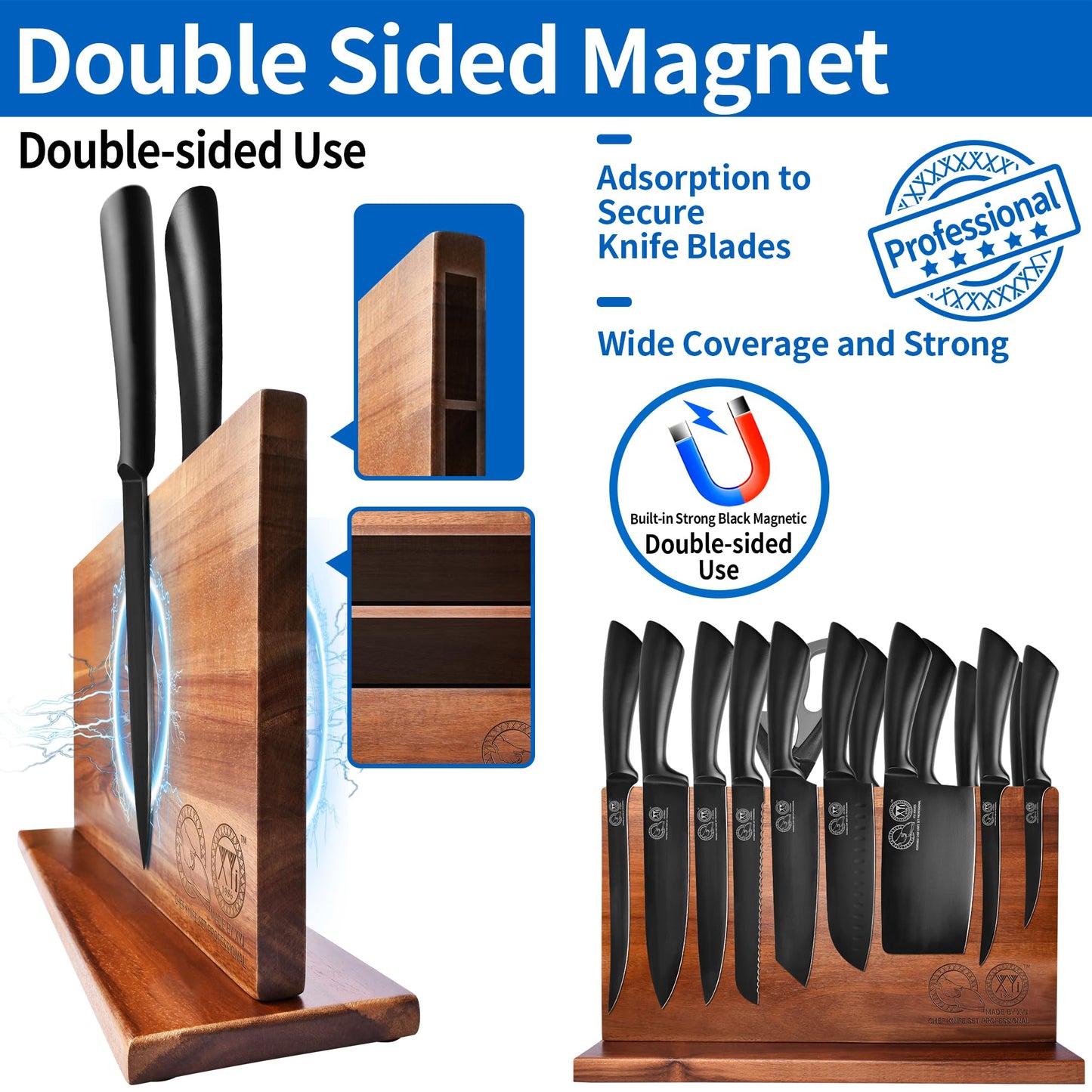 XYJ Professional Knife Sets for Master Chefs,Meat Cleaver Butcher for Camping,Chef Knife Set with Magnetic Knife Block,Stainless Steel Kitchen Knives Tools Kit