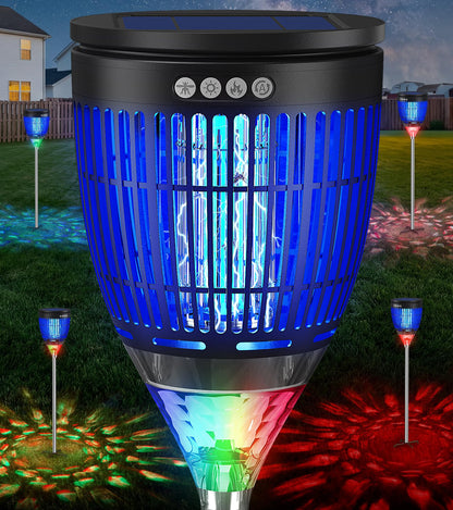 All in 1 Solar Bug Zapper Outdoor, Flame & Projection Mode, Auto/Manual Modes, 4200V Electric Mosquito Killer with High Powered, IPX5 Waterproof Rechargeable Fly Insect Trap for Patio Garden Yard RV