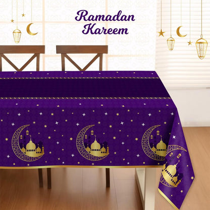 Childom 3 Pack Ramadan Table Cloth,Ramadan Decorations for Home,54" x 108" Eid Mubarak Decorations,Eid Ramadan Tablecloth Rectangular,Purple Plastic Table Cloth Disposable Table Cover for Party Favors