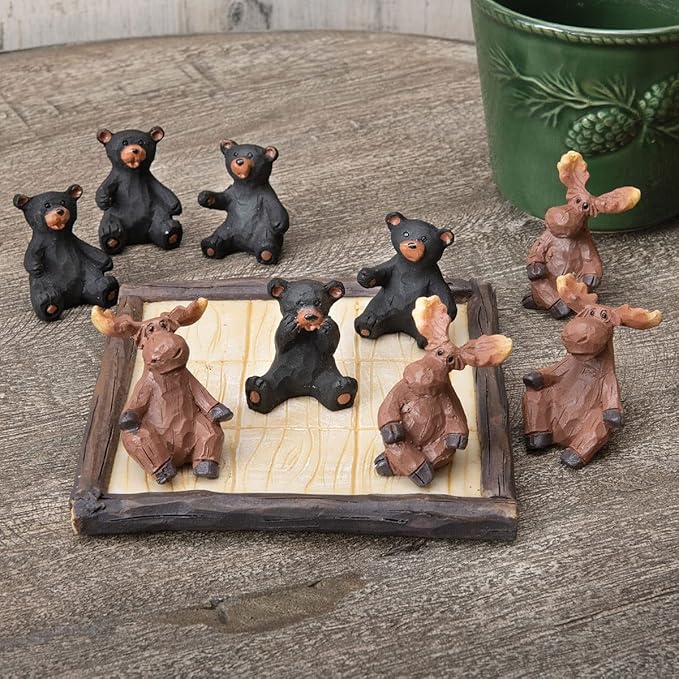 BLACK FOREST DECOR Bears vs Moose Tic Tac Toe Game - Rustic Family Game for Cabins