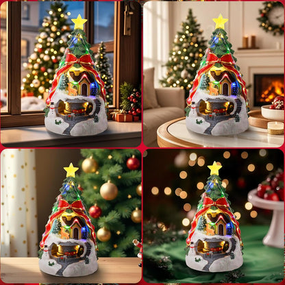 Musical Christmas Village with Spinning Train & Deer | Pre-Lit Artificial Tree - Battery & USB Operated