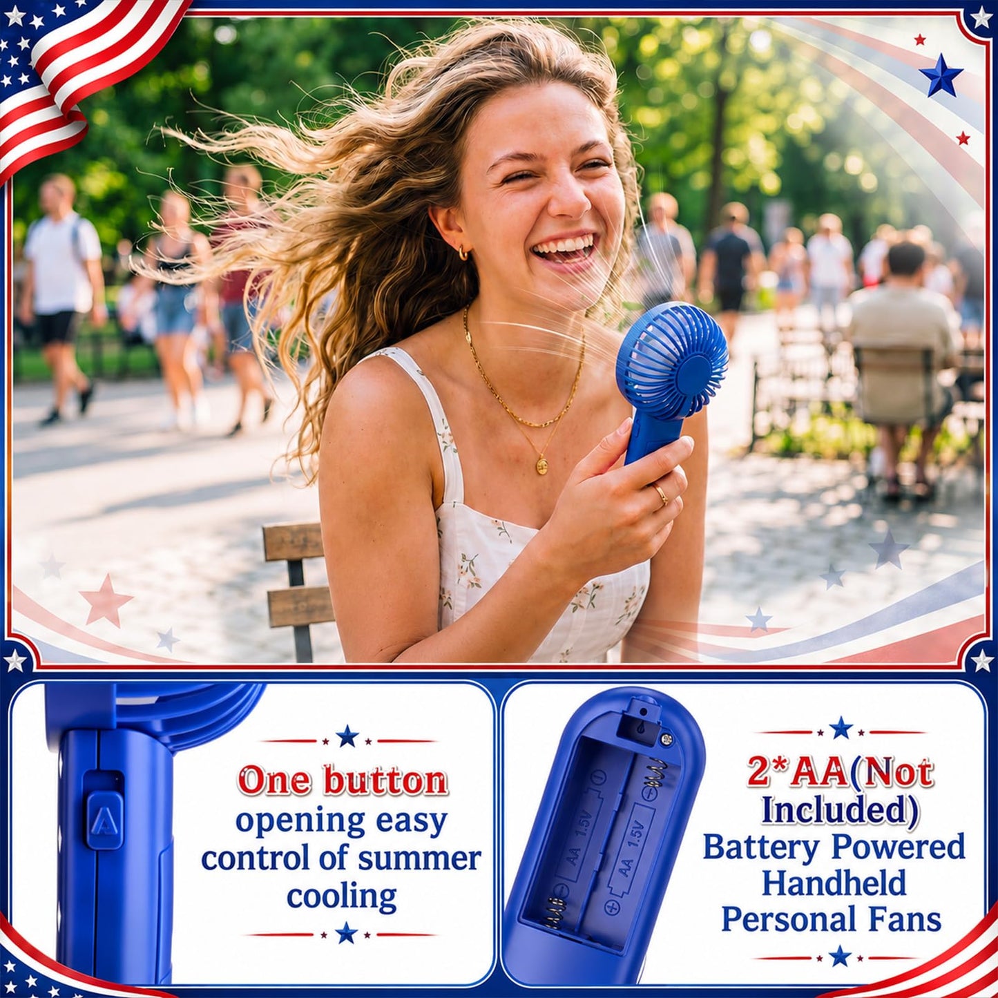 VIHOSE 50 Pcs Independence Day Mini Handheld Electric Fans Bulk Portable Handheld Fans Battery Powered for 4th of July Outdoor Summer Travel Beach Cooling Gifts
