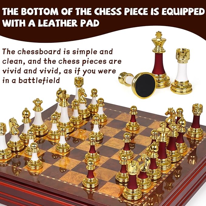 15-Inch Large Chess Set for Adults and Kids – Weighted Zinc Alloy &amp Acrylic Chess Pieces with Wooden Chess Board Premium Classic Board Game for Home Office Family Game Night &amp Gifts