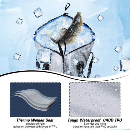 Goture Insulated Fish Cooler Bag, 840D TPU Leakproof Fish Kill Bag with Airtight Zipper, Large Waterproof Fishing Cooler Bag with Carry Handle, Drain Plug, Keep Ice Cold All Day, 59.8inx20in