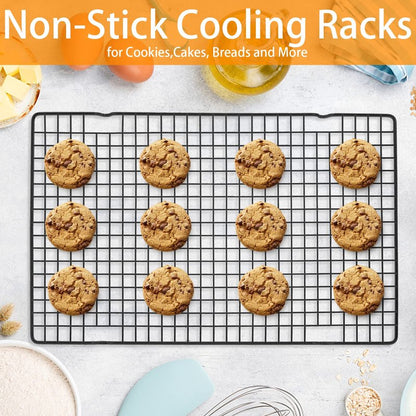 Tebery 4 Pack Black Heavy-Duty Wire Cooking Rack Baking Racks, Nonstick Baking & Cooling Grid for Roasting, Cooking, Grilling, Drying - 16" x 10"