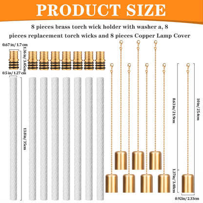Nuanchu Wine Bottle Torch Kit - 8 Sets, Brass Wick Holders, Fiberglass Wicks, 13.78 Inch Long, Copper Cover for DIY Lamp