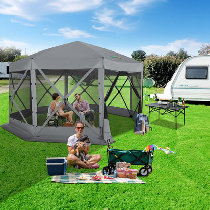 COBIZI 15x15 FT Pop Up Gazebo - Canopy Tent, Large Gazebos On Clearance with Sidewalls, Screened in Gazebo,carpas para Patio,Portable Screen Tents for 12-15 Persons Outdoor Camping, Backyard,Gray