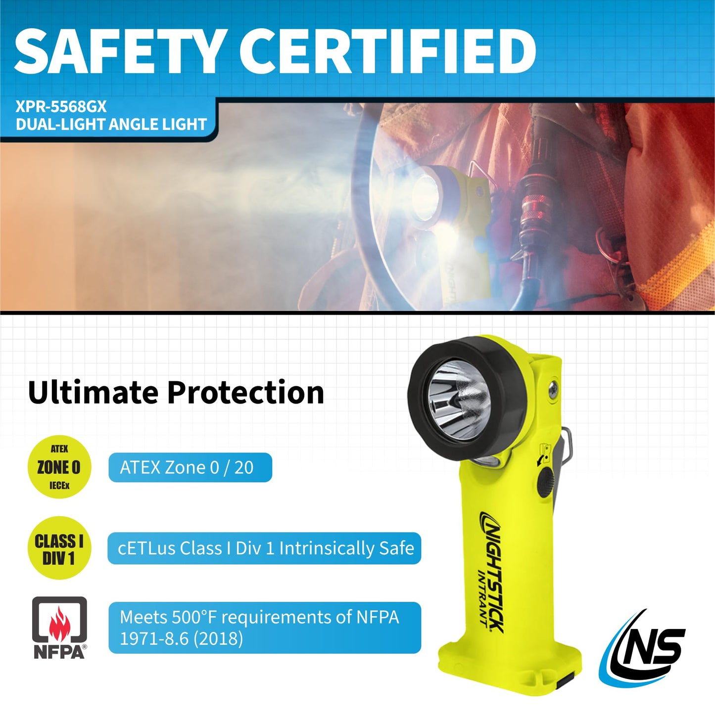 Nightstick XPR-5568GX Intrant Rechargeable Intrinsically Safe Permissible Dual-Light Angle Light (Green)
