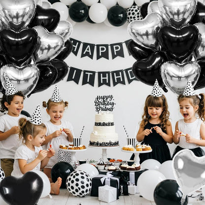 TONIFUL 30Pcs 18 Inch Black Silver Balloons Black Silver Heart Shape Foil Mylar Banners Decoration for Birthday Valentine's Day Wedding Bridal Shower Anniversary Engagement Party Supplies
