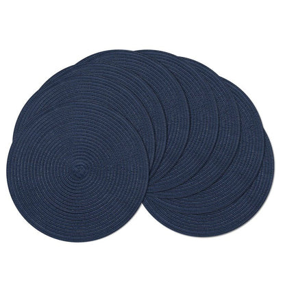 SHACOS Round Placemats Set of 8 Washable 15 inch Round Table Mats Cotton Polyester Woven Braided Place Mats for Dining Table, Navy
