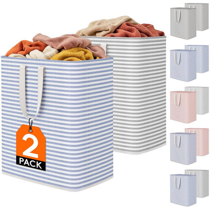 Lifewit 2 Pack Laundry Basket 100L Each, Collapsible Clothes Hamper with Reinforced Handles, Freestanding Waterproof Design for Bedroom and Laundry Room, Grey&Blue 200L Total