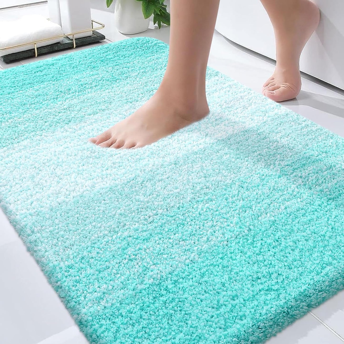 OLANLY Bath Rugs - Extra Soft Microfiber Mat with Rubber Backing | Quick Dry, Machine Washable, Teal 34x21