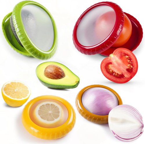 Food Popz Set of 4 Storage Containers - Anti-Oxidation Box for Avocado, Onion, Lemon & Tomato | BPA-Free Fresh Pod