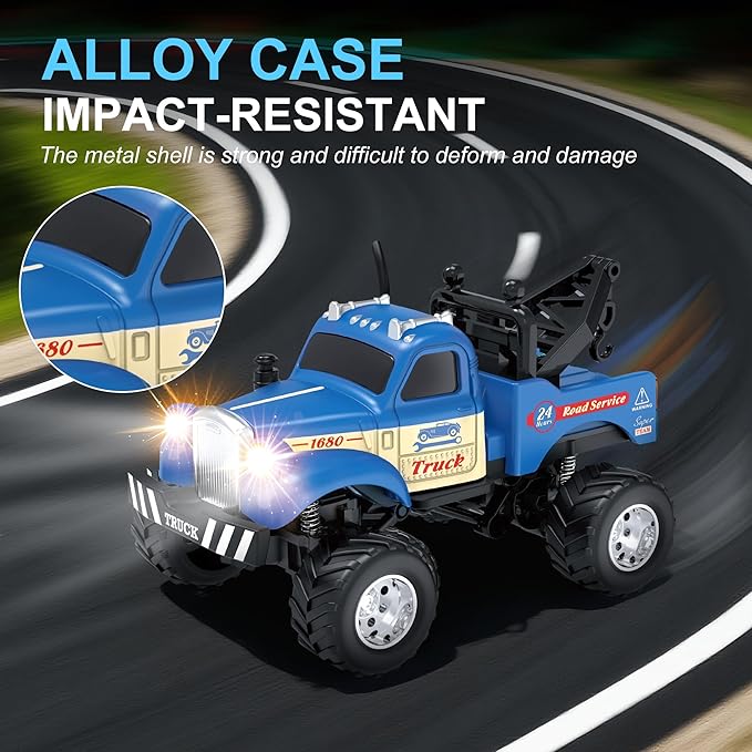 MOONTOY 1:64 Scale Mini Alloy Truck RC Car with LED Lights 2.4Ghz Remote and App Control Toy Car 3-Speed Adjustment Pocket Toy Car for Kids 4-8 Years and Adults (Black)