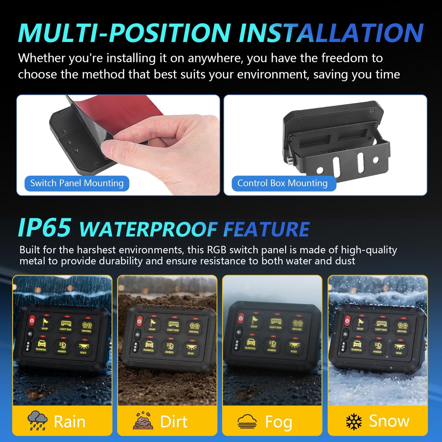 Chelhead 6 Gang Bluetooth Switch Panel Boat Switch Panel with Circuit Breaker IP 65 Waterproof Constant Momentary Flash Strobe Compatible with RV Truck UTV SUV ATV Bus Boat Jeep