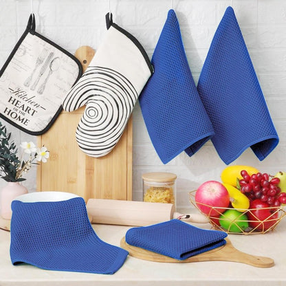 Homaxy 100% Cotton Waffle Weave Kitchen Dish Cloths, Ultra Soft Absorbent Quick Drying Dish Towels, 12 x 12 Inches, 6-Pack, Blueberry