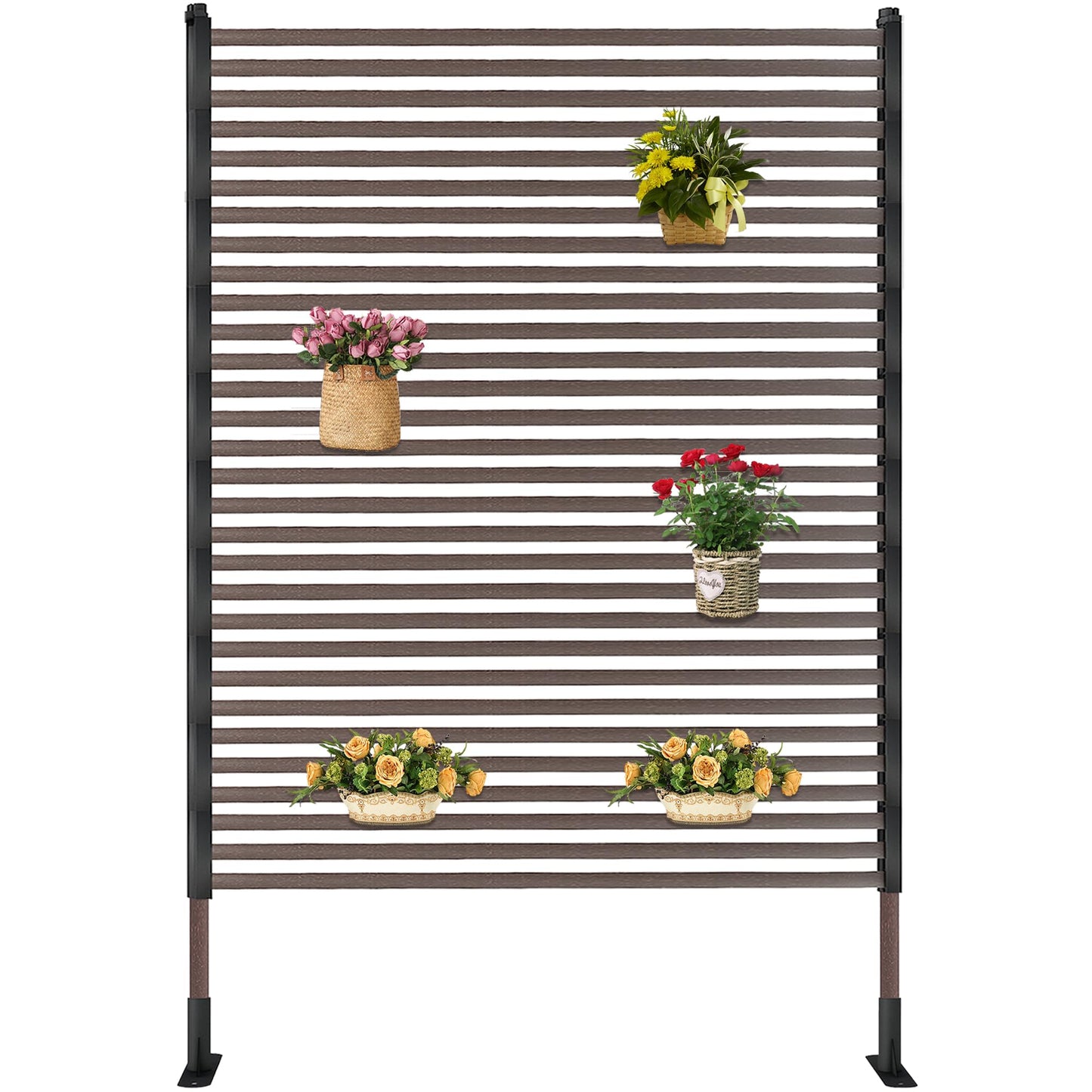 OnlyGarden Outdoor Privacy Screen Fence with Stand 4FT x 6FT, Freestanding Privacy Fence Panels for Outside, No Dig Fence for Air Conditioner, Trash Can, AC Unit, Patio Lattice Fence Trellis Brown