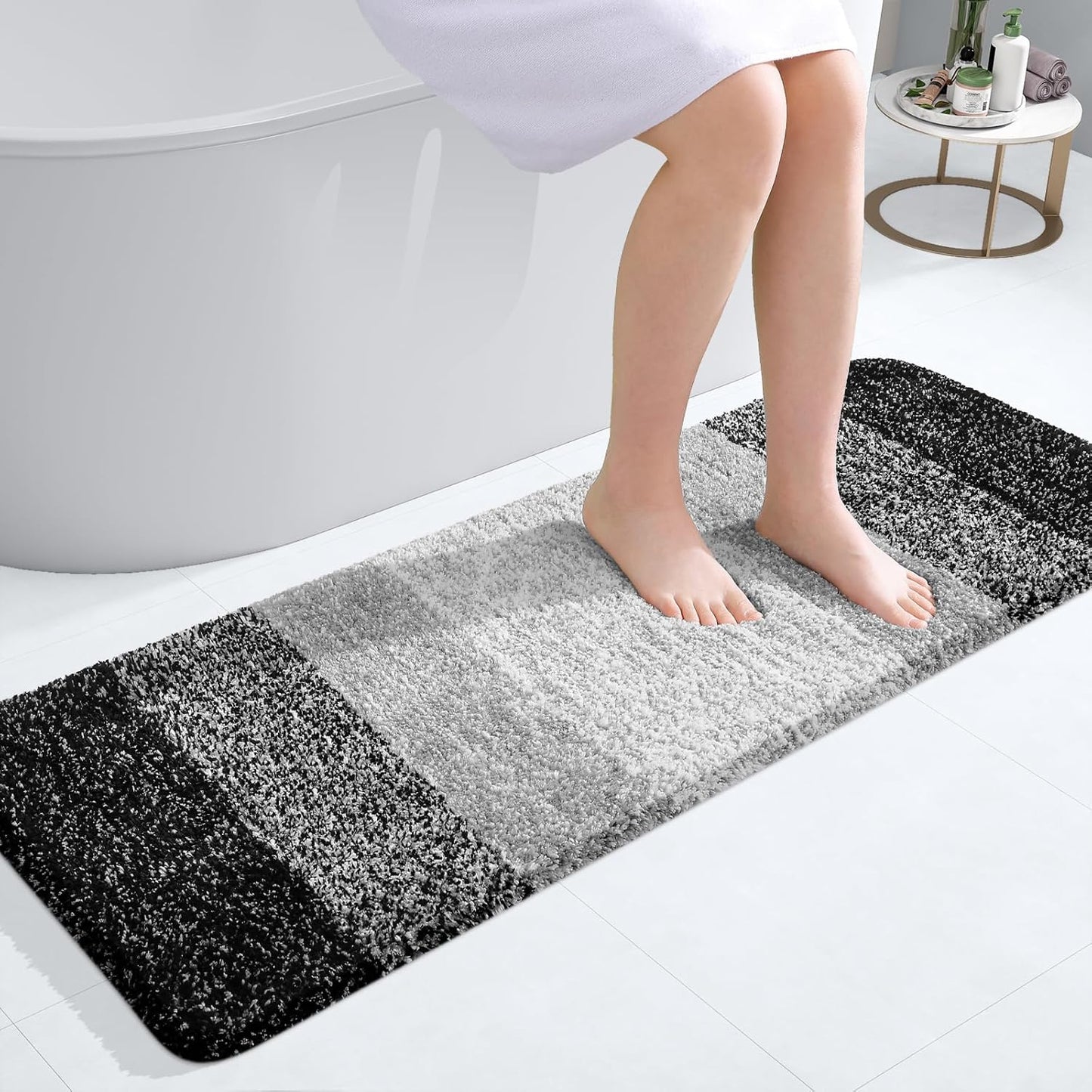 OLANLY Bathroom Runner Rug - Extra Soft Microfiber Mat, Quick Dry & Washable, 47x17 Inches | Black