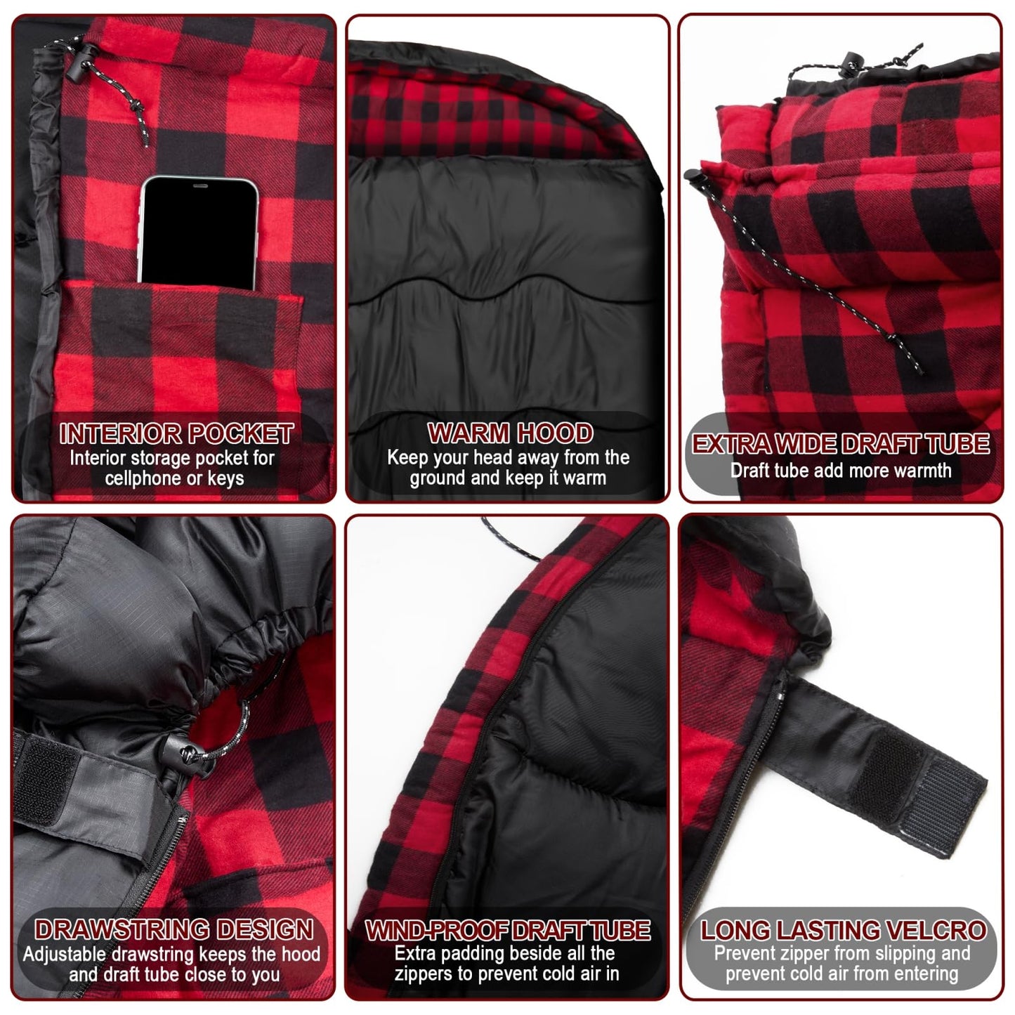FORINBUY 0 Degree Flannel Double Sleeping Bag for Adults, Couples or Family - Winter Queen Size Waterproof & Warm 2-Person Sleeping Bag for Cold Weather Camping, RV Travel