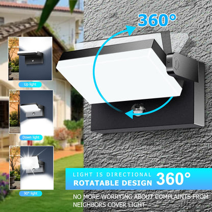 WISELUME 60W LED Outdoor Wall Light – 360° Rotatable, Motion Sensor & Color Temp Adjustable (3000K/4000K/6500K) Commercial Security Wall Mount for Barn, Proch,Garage & Yard