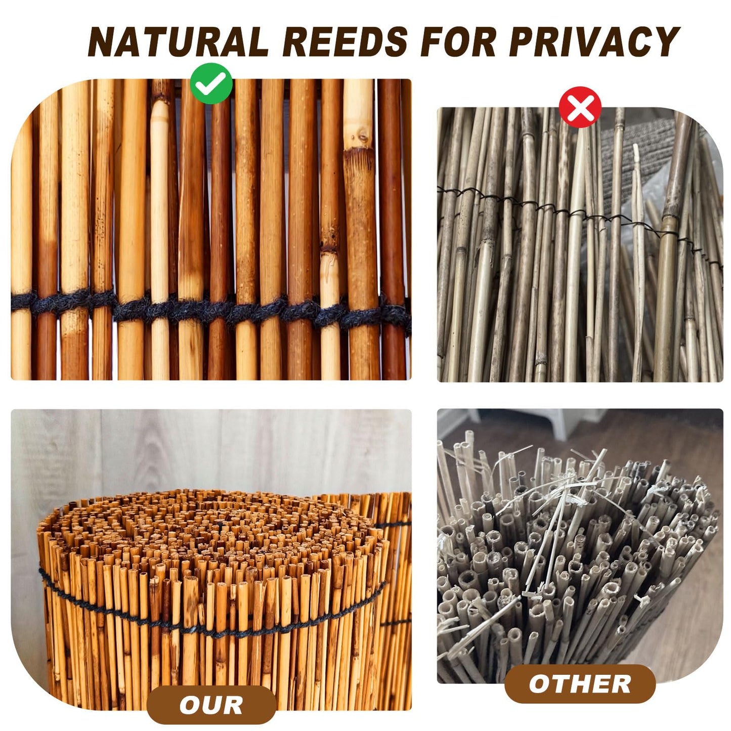Reed Fencing Rolls,Patio Privacy Screen,Decorative Bamboo Fence Rolls for Patio Balcony Garden Backyard Outdoor,4x16FT(2Pcs)
