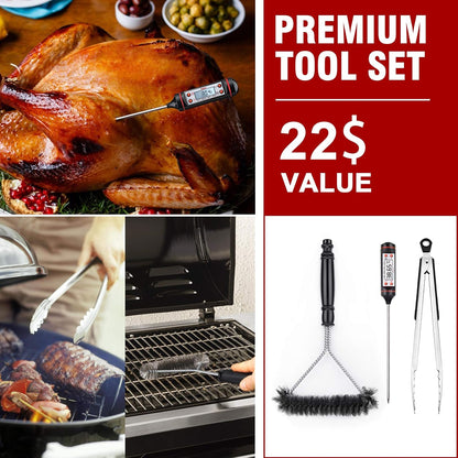 Kingkong 7106 Grill Cover for Weber Spirit 200 & 300 Series - Includes Brush, Tongs & Thermometer