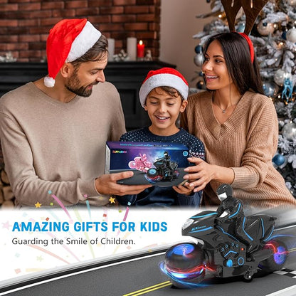 RC Motorcycle Remote Control Motorcycle with RGB Wheels Lights - 360-degree Rotations Drifts High-Speed RC Car Dirt Bike Toy for Boys 4-7 8-12 Years Kids