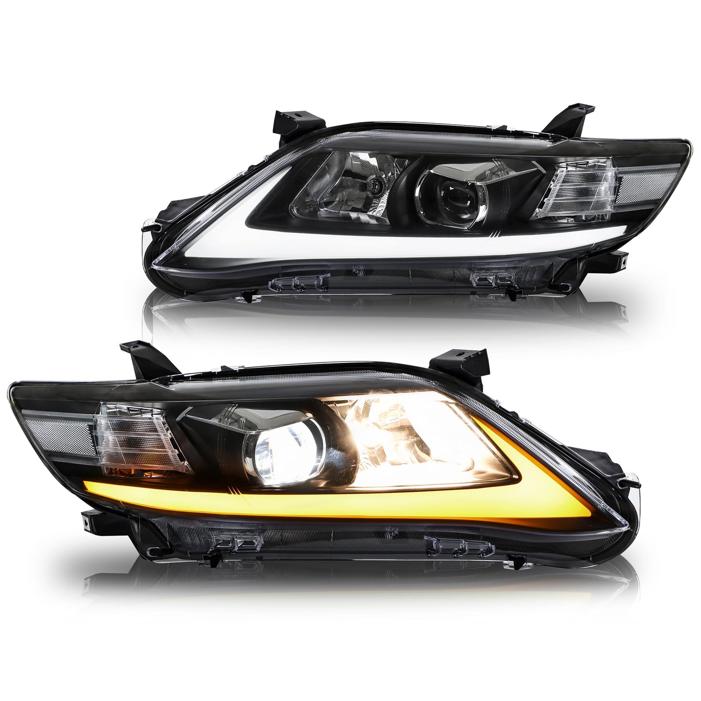 VLAND Headlights Assembly for 2010 2011 Toyota Camry Base, SE, LE, XLE Seden (US Version), Front Headlamp Assembly with Sequential Turn Signals, 1 Pair