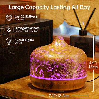 Porseme 500ml Essential Oil Diffuser, Aroma Ultrasonic Humidifier with Remote Control, BPA Free, Auto Shut-Off, Timer Setting for Large Room Sleeping Yoga