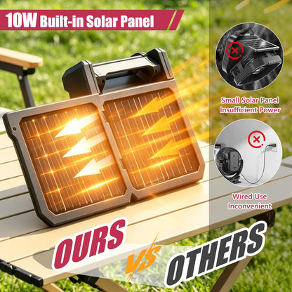 AYAMAYA 2 Pack Camping Fans, 26000mAh Solar Fan with LED Lantern with 180° Oscillation, 4 Speed, 40000mAh Rechargeable Fan for Camping