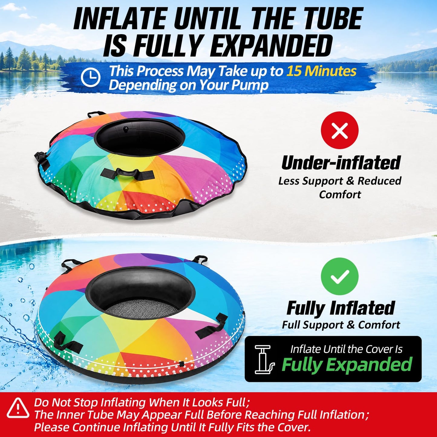ZEALFEEL River Tube, 48'' Heavy Duty Rubber River Float Tube with Commercial Grade Inner Tube, Premium Canvas Cover, Removable Cup Holder & Tow Strap, Inflatable Tube for Adults Lake Pool Floating