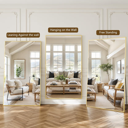 Koonmi 77"x38" Floor Mirror Full Length, Bedroom Floor Body Mirror with Stand, Large Black Mirror, Leaning, Standing or Hanging Horizontally/Vertically