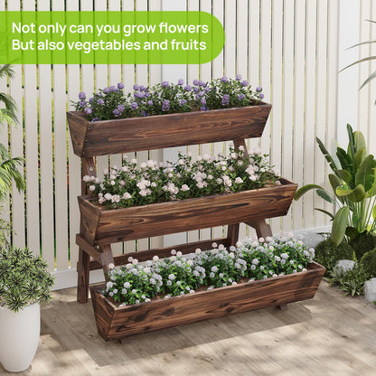 Dawnyard 3-Tiers Wooden Raised Garden BedPlanter Box Gardening Outdoor Planter Box Patio Kit Tiered Planter Box Vertical Garden Planter Wood Plant Stand for Patio, Balcony, Freestanding (Carbonized L)