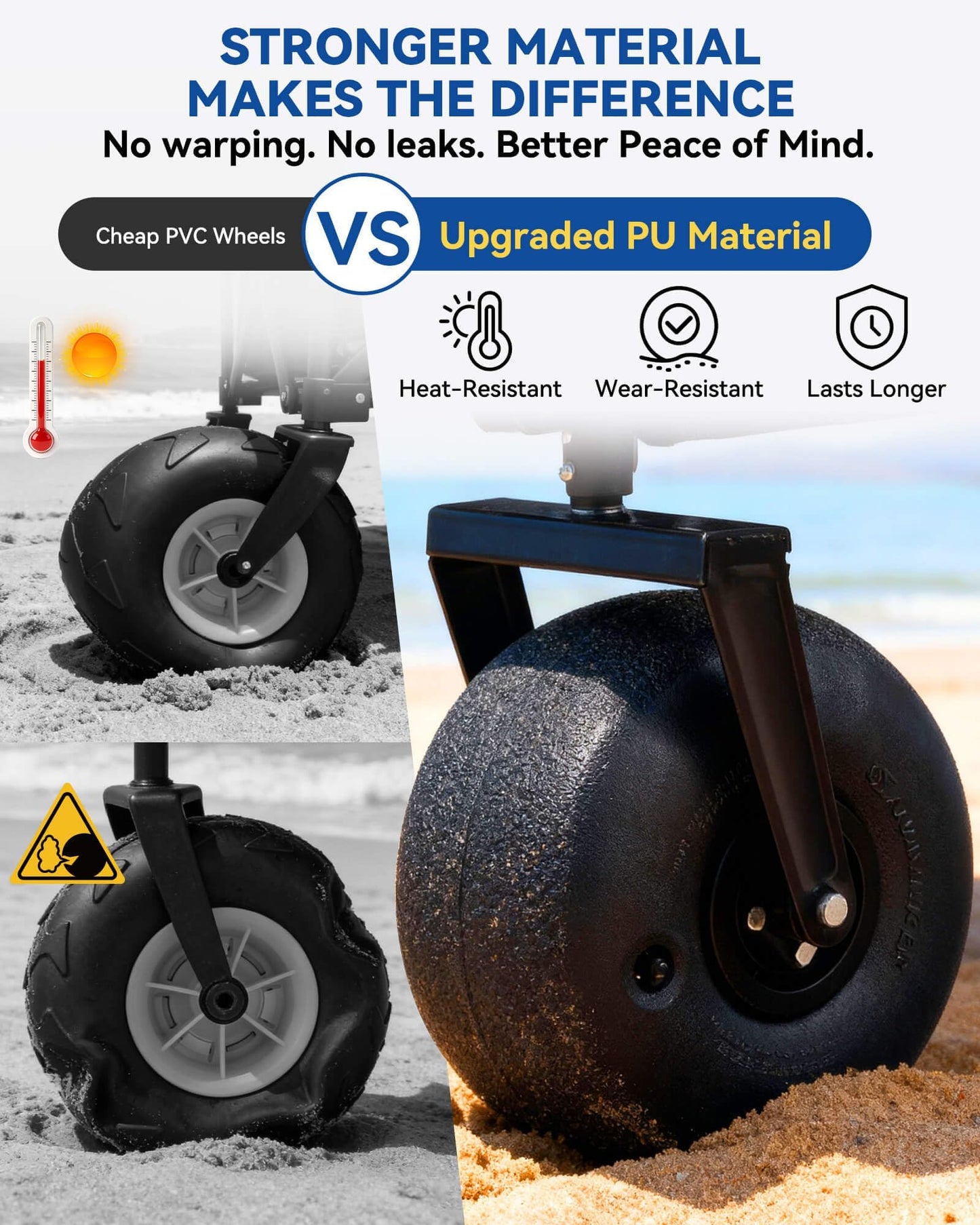 Hikenture Beach Wagon with Balloon Wheels, 9" PU Tires Collapsible Wagon, 440lbs Heavy Duty Beach Cart with Big Wheels for Sand, Large Capacity Utility Wagons Carts Foldable