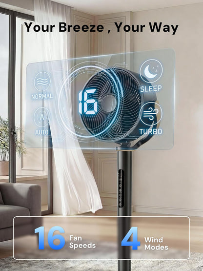 KEGIAN 38-46" Quiet Oscillating Standing Fan - 120° Rotation, 16 Speeds, Remote & Timer for Home/Office