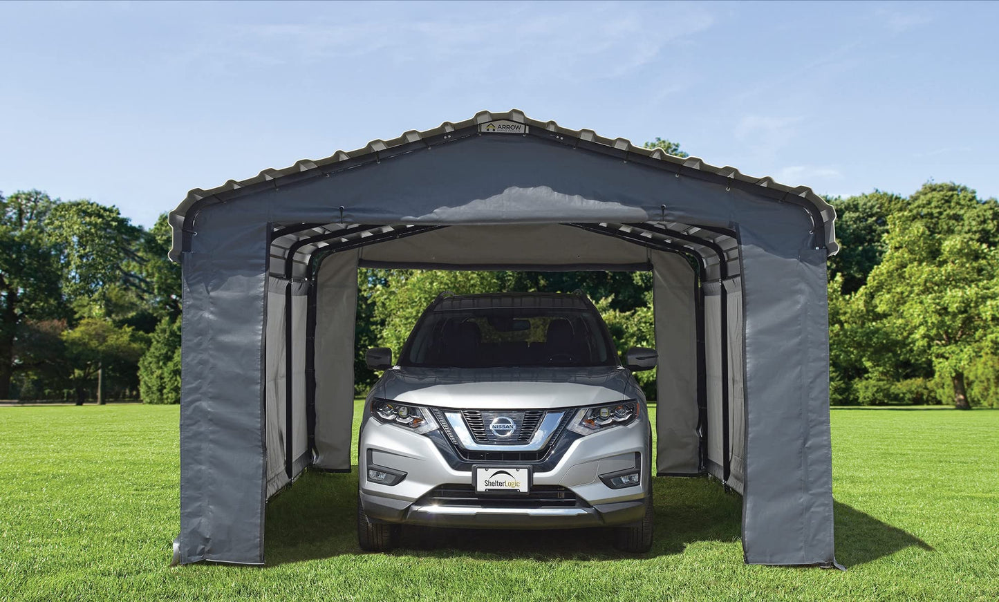 Arrow Sheds Amazon Exclusive 12' x 20' x 7' 29-Gauge Carport with Galvanized Steel Roof Panels and Enclosure Kit, Eggshell