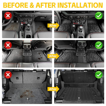 JTYZSM Cargo Mats for 2021-2024 2025 Jeep Wrangler JL 4XE Only,Floor Liners with Trunk Mat Backrest Mat All Weather TPE Protector Rear Floor Trunk Liners for 21-25 Wrangler JL 4XE 4 Door Accessories