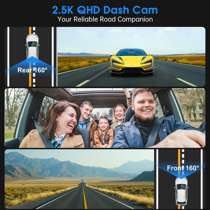 Yonvim Dash Cam Front and Rear 2.5K + 1080P QHD Dual Dash Camera for Cars 3.39” IPS Dashcam, Night Vision, G-Sensor Loop Recording, 64GB Card Included, 160° Wide Angle, 24H Parking Mode