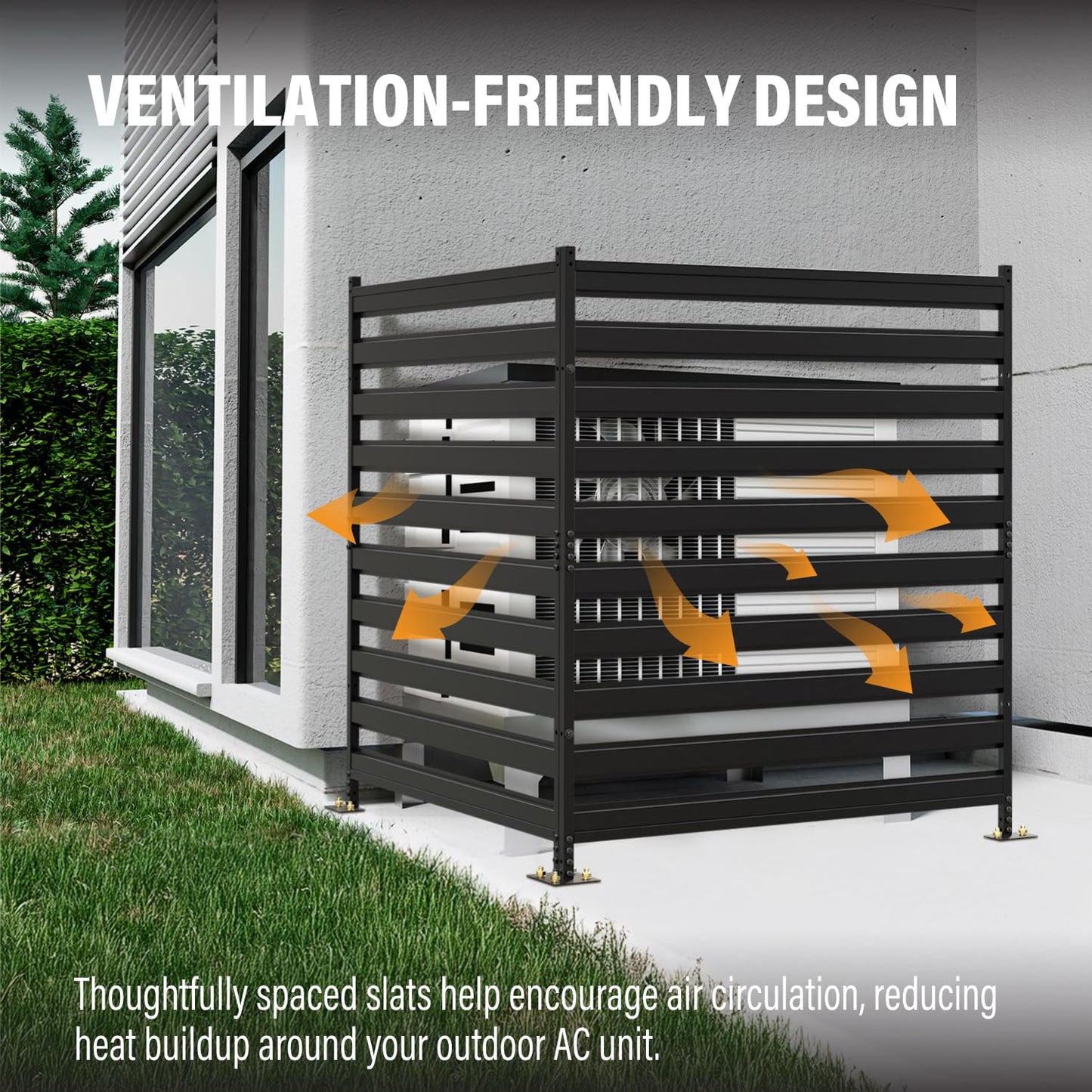2 Panels 48" W x 48" H Air Conditioner Fences Screen, Metal Privacy Fence for Outside Unit, Pool Equipment Enclosure Trash Can Fence, No Dig Backyard Fencing for Outdoor (Black)