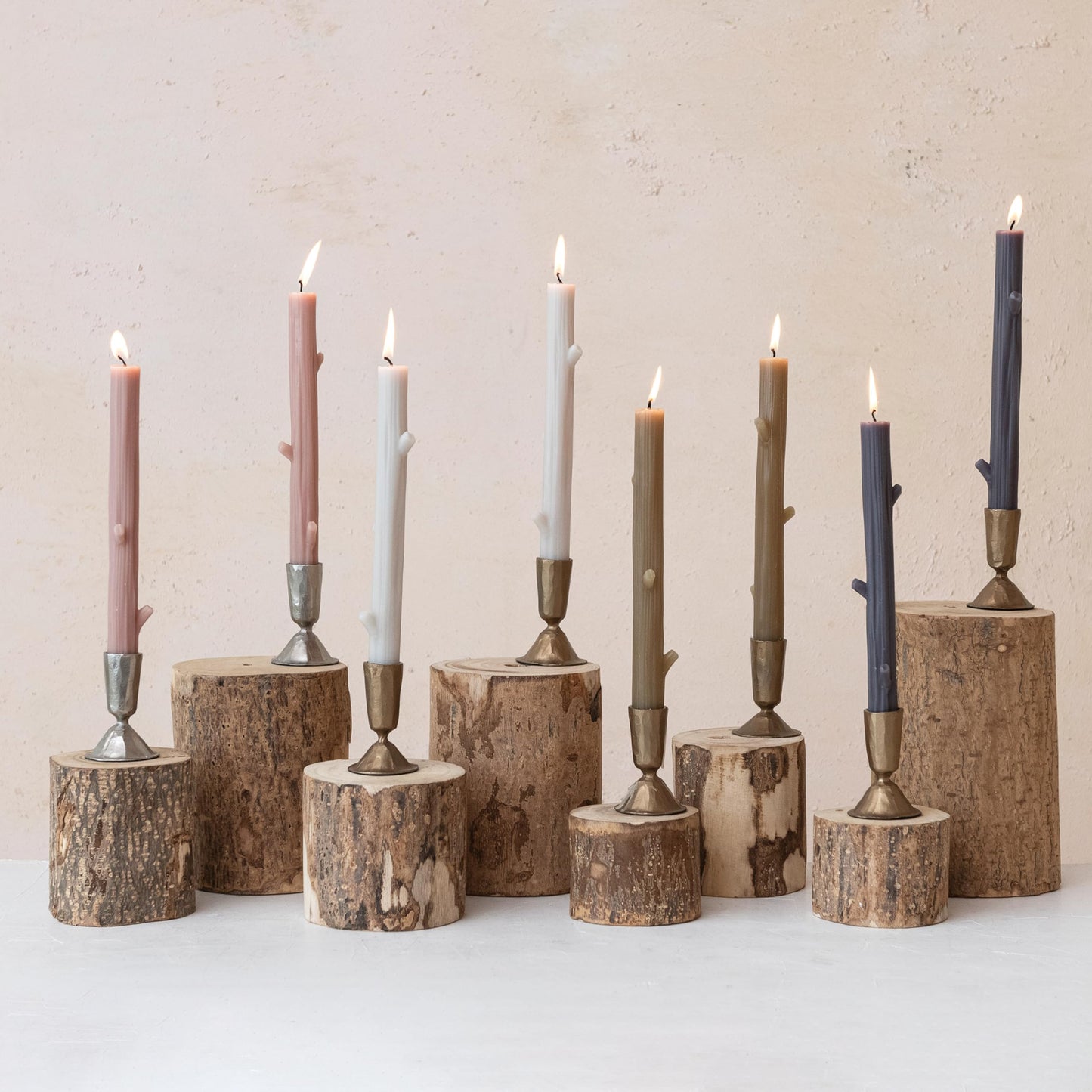 Creative Co-Op Unscented Tree Branch Taper Candles, Charcoal, Set of 2