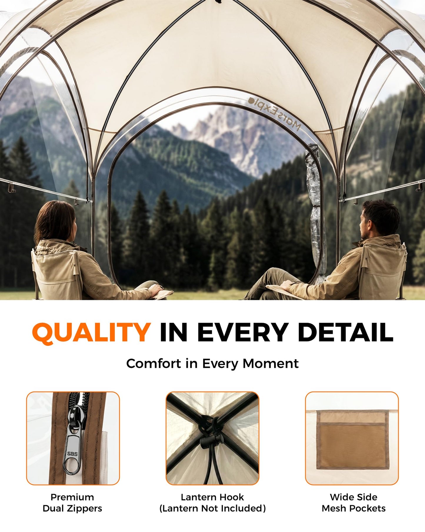 Pop Up Sports Pod Tent 6×6 FT, Clear Bubble Weather Pod Camping Tent for 2-4 Person, Instant Outdoor Shelter with Floor Mat & Cover, Portable Tent for Backyard Patio Sports Events