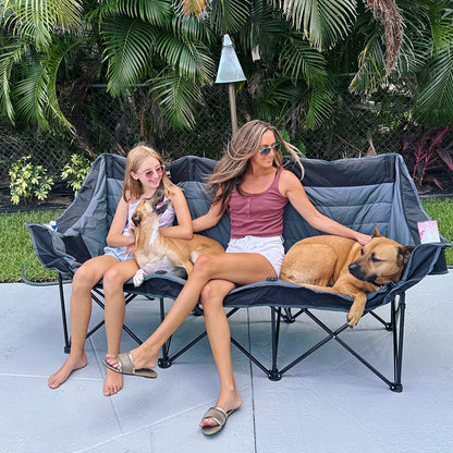 Huskfirm 3 Person Camping Chairs Folding Double Camping Chair Portable Oversized Loveseat Padded Camp Chair Heavy Duty Camping Couch for Adults Outdoor Lawn with Two Cup Holders and Carry Bag
