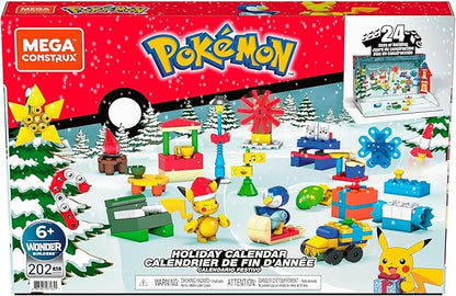 MEGA Pokémon Building Toys Set Holiday Calendar with 202 Pieces 2 Poseable Characters and Accessories for Kids