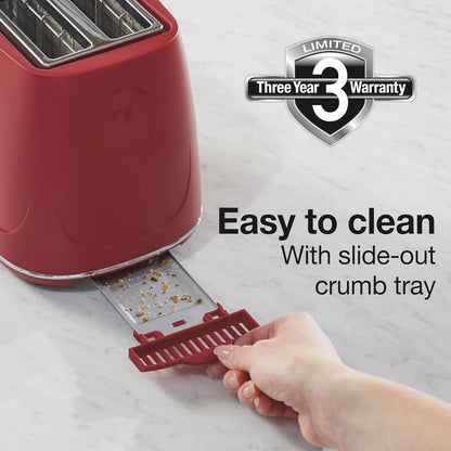 Proctor Silex 2-Slice Toaster - Bagel & Defrost Functions, 7 Shade Browning Control, Red
