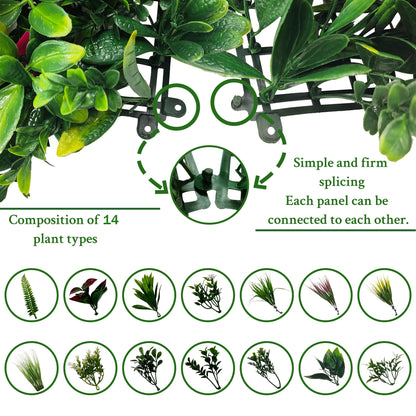 ODTORY Artificial Plant Wall Panels: 20"×20" 8P UV-Anti Faux Grass Wall Backdrop Boxwood Ivy Fence Privacy Screen Fake Greenery Leaf Hedge for Outdoor,Indoor,Garden,Backyard and Home Decor